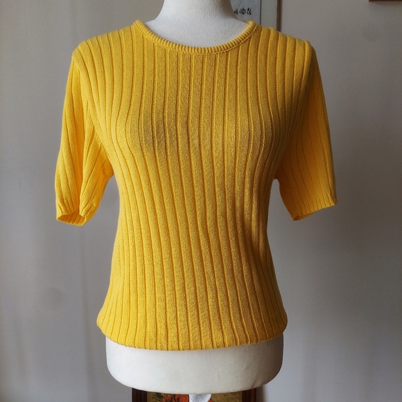 North West Blue Yellow Ribbed Knit Top Small - Picture 1 of 4